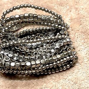Bangled, Ball, Square, Cylinder, Rhinestones, in Silver Setting Bracelet
